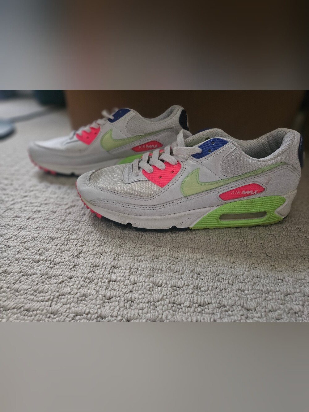 Nike Air Max 90 "White Indigo Burst Volt" Womens Sneakers Size 8.5